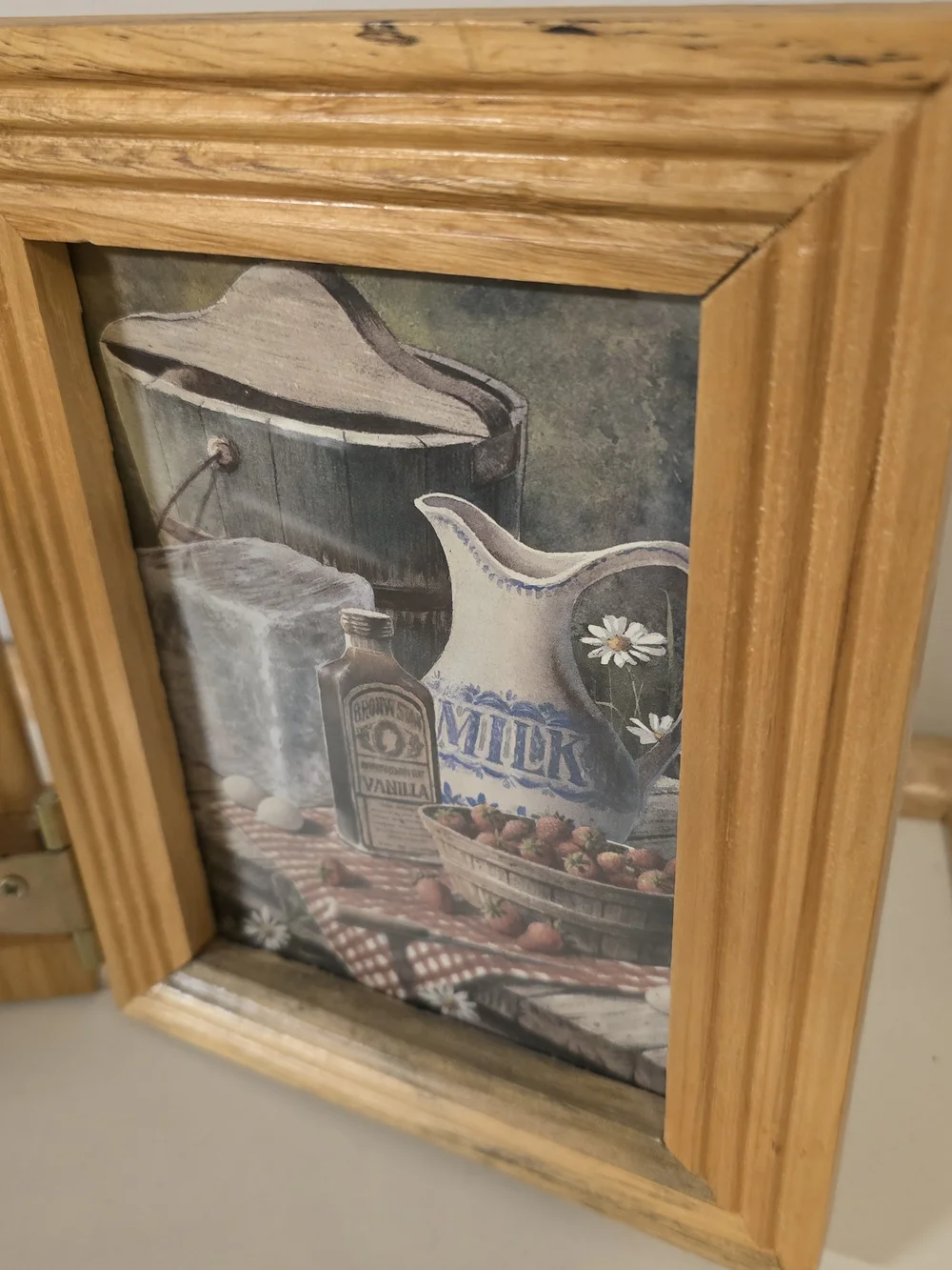 Vintage 1970s Wood Triptych Wall Clock & Dual Picture Frames | Rustic Farmhouse